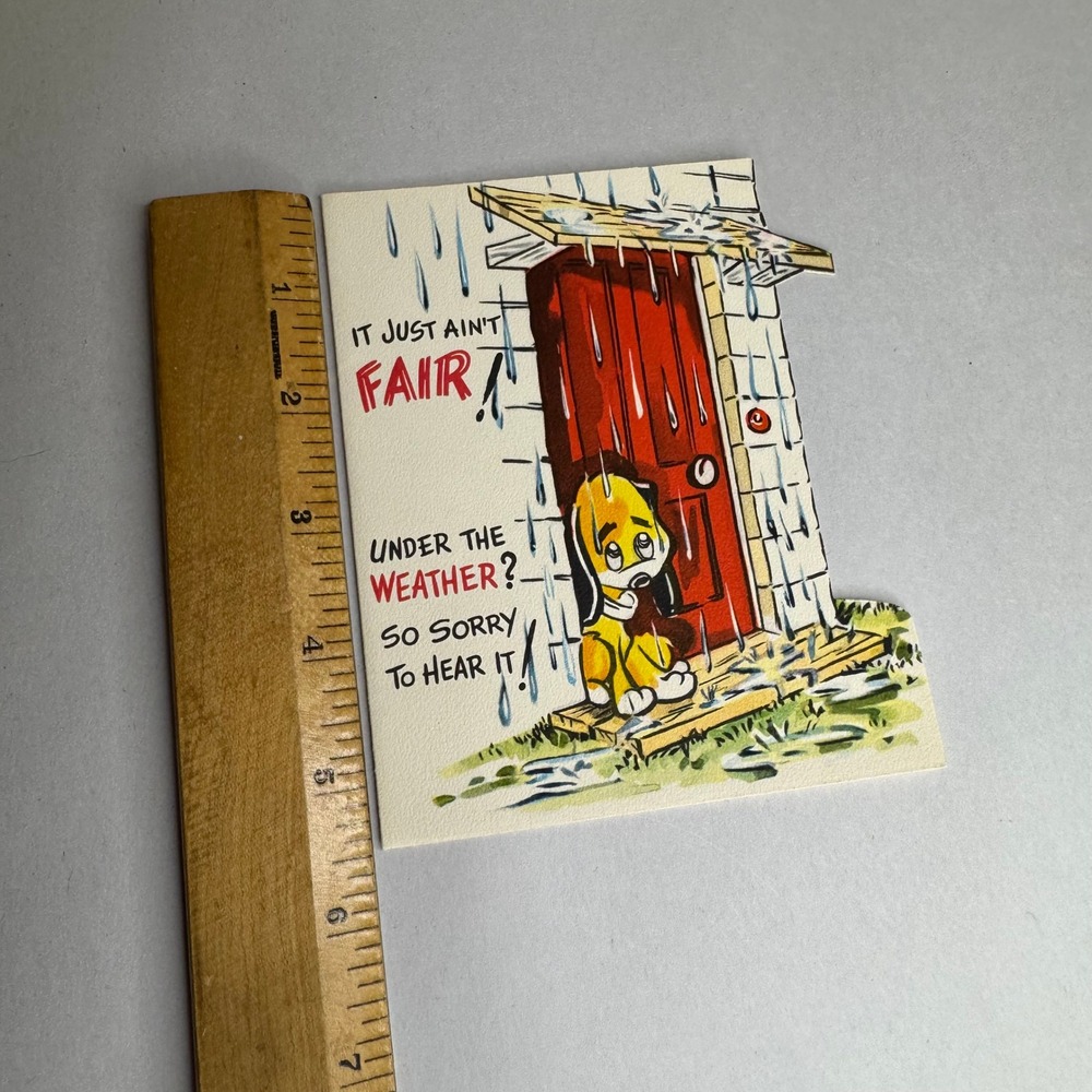 Vintage Sangamon Get Well Soon Greeting Card Sad Dog Under Rain 5-1517 USA‎ Made
